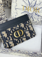 DIOR 25S 30 MONTAIGNE CARD HOLDER 10 IN BLACK OBLIQUE JACQUARD CANVAS
