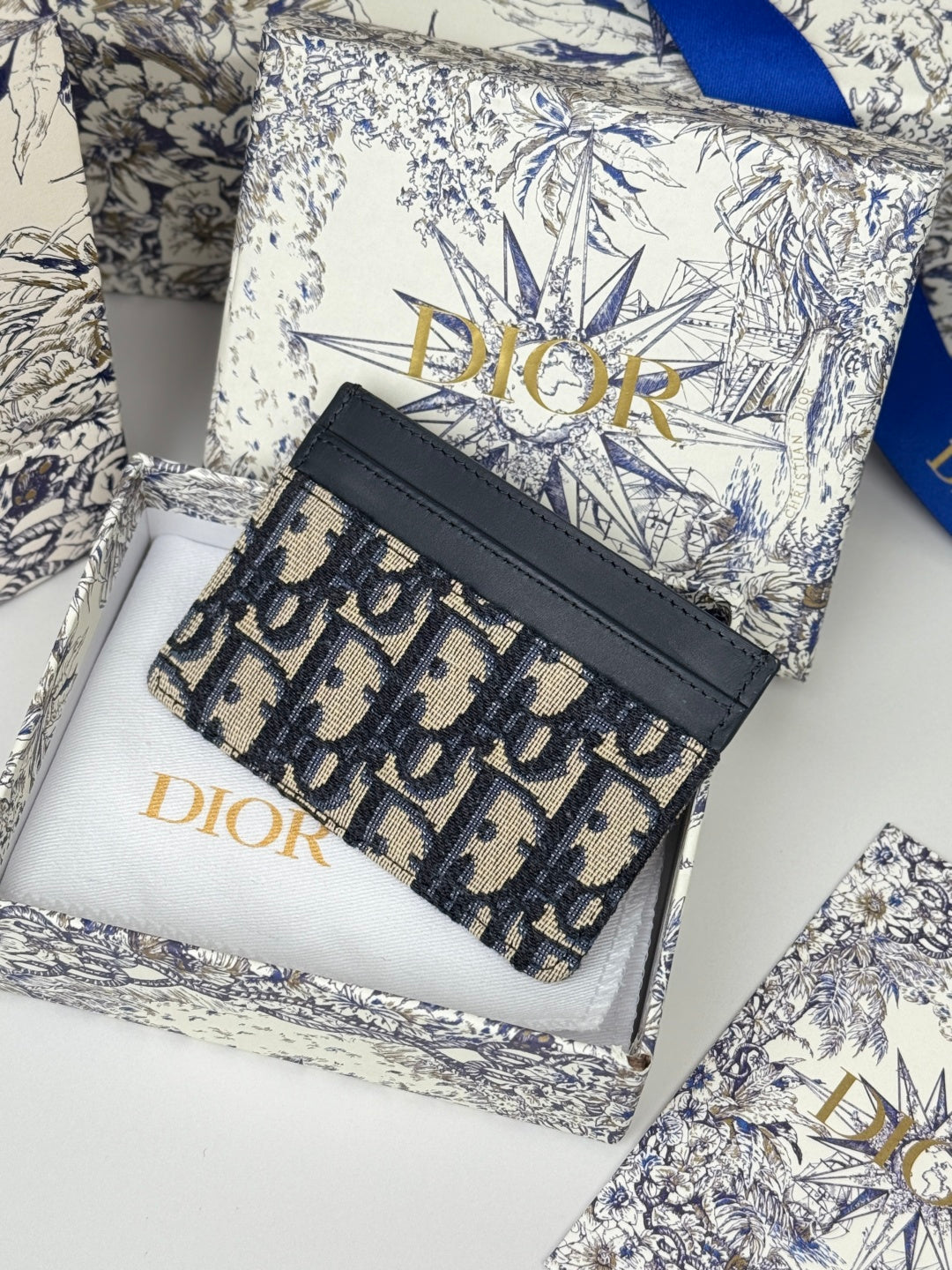 DIOR 25S 30 MONTAIGNE CARD HOLDER 10 IN BLACK OBLIQUE JACQUARD CANVAS