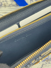 DIOR 25S LONG ZIPPER WALLET 19 IN BLUE OBLIQUE JACQUARD CANVAS
