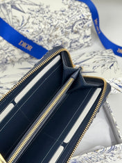 DIOR 25S LONG ZIPPER WALLET 19 IN BLUE OBLIQUE JACQUARD CANVAS