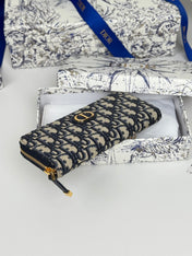 DIOR 25S LONG ZIPPER WALLET 19 IN BLUE OBLIQUE JACQUARD CANVAS