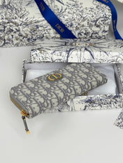 DIOR 25S LONG ZIPPER WALLET 19 IN GRAY OBLIQUE JACQUARD CANVAS