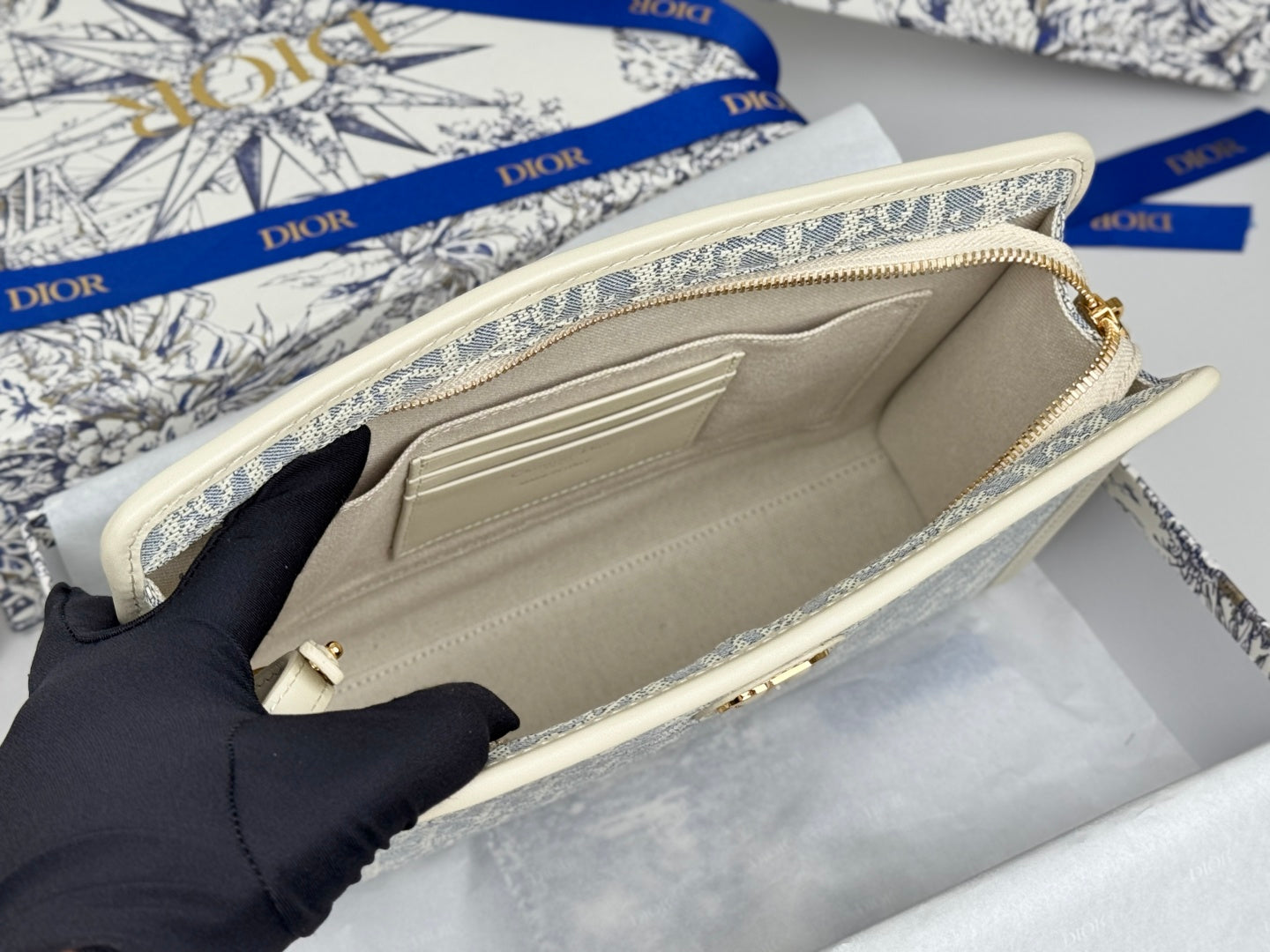 DIOR 25S 30 MONTAIGNE DEA POUCH LIGHT BLUE OBLIQUE JACQUARD 26 IN CANVAS