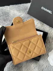 CHANEL 25S CLASSIC FLAP CARD HOLDER 11 IN GOLDEN CARAMEL CAVIAR GOLD HARDWARE