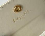 DIOR 25S CARO CARD HOLDER 11 IN LIGHT BLUE CALFSKIN AND CANVAS GOLD HARDWARE