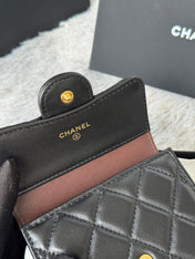 CHANEL 25S CF SMALL TRI FOLD WALLET 11 IN BLACK LAMBSKIN GOLD HARDWARE