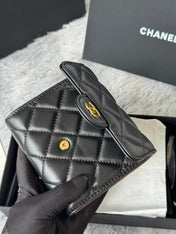 CHANEL 25S CF SMALL TRI FOLD WALLET 11 IN BLACK LAMBSKIN GOLD HARDWARE