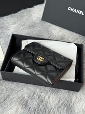 CHANEL 25S CF SMALL TRI FOLD WALLET 11 IN BLACK LAMBSKIN GOLD HARDWARE