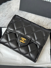 CHANEL 25S CF SMALL TRI FOLD WALLET 11 IN BLACK LAMBSKIN GOLD HARDWARE