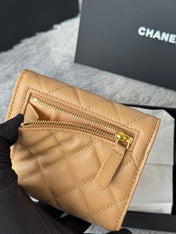CHANEL 25S CF SMALL TRI FOLD WALLET 11 IN GOLDEN CARAMEL CAVIAR GOLD HARDWARE