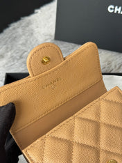 CHANEL 25S CF SMALL TRI FOLD WALLET 11 IN GOLDEN CARAMEL CAVIAR GOLD HARDWARE