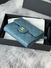 CHANEL 25S CF SMALL TRI FOLD WALLET 11 IN SLATE BLUE CAVIAR GOLD HARDWARE