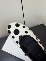 THE ROW 26S BALLET FLATS IN WHITE & BLACK POLKA DOT CALF HAIR CALFSKIN
