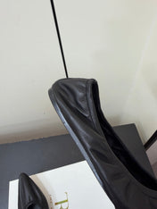 THE ROW 26S POINTED TOE BALLET FLATS IN BLACK LAMBSKIN