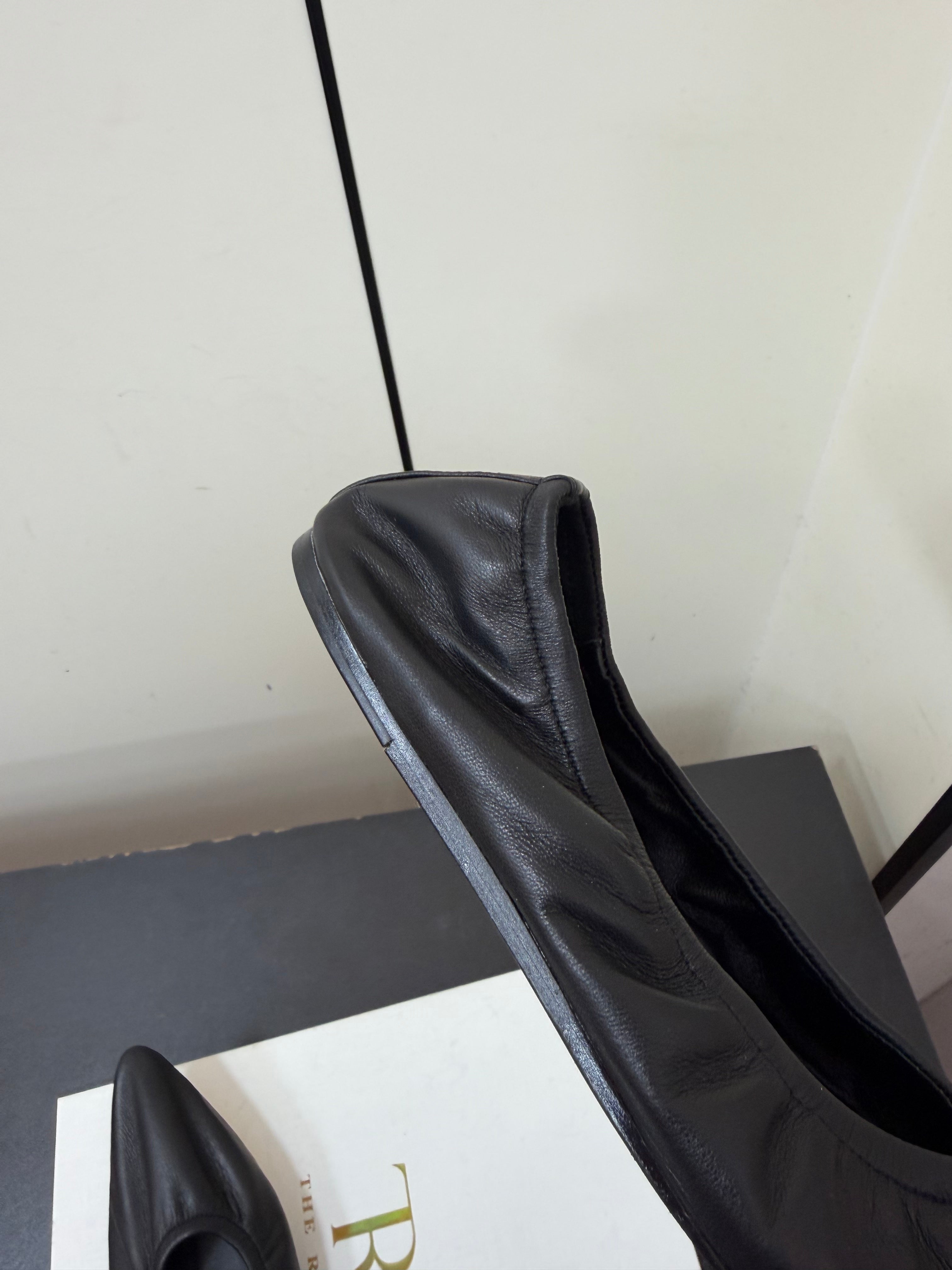 THE ROW 26S POINTED TOE BALLET FLATS IN BLACK LAMBSKIN