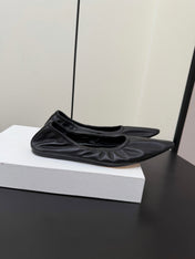 THE ROW 26S POINTED TOE BALLET FLATS IN BLACK LAMBSKIN