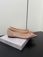 JIMMY CHOO 26S POINTED-TOE FLATS IN NUDE SATIN