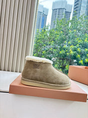 MIUMIU 26S ANKLE BOOTS IN BEIGE SUEDE AND SHEARLING