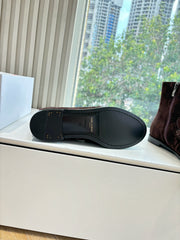 YSL 25S ANKLE FLAT BOOTS IN DARK CHOCOLATE BROWN SUEDE WITH SIDE ZIPPER