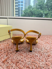 JIMMY CHOO 26S CROSS-STRAP HIGH-HEEL SANDALS IN MUSTARD YELLOW SUEDE