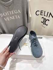 THE ROW 26S MINIMAL LACE-UP SHOES IN SLATE BLUE SUEDE