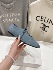 THE ROW 26S MINIMAL LACE-UP SHOES IN SLATE BLUE SUEDE