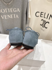 THE ROW 26S MINIMAL LACE-UP SHOES IN SLATE BLUE SUEDE