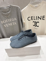 THE ROW 26S MINIMAL LACE-UP SHOES IN SLATE BLUE SUEDE