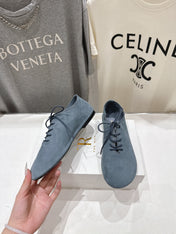 THE ROW 26S MINIMAL LACE-UP SHOES IN SLATE BLUE SUEDE