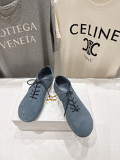 THE ROW 26S MINIMAL LACE-UP SHOES IN SLATE BLUE SUEDE
