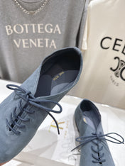 THE ROW 26S MINIMAL LACE-UP SHOES IN SLATE BLUE SUEDE