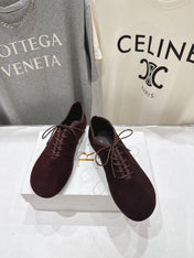 THE ROW 26S MINIMAL LACE-UP SHOES IN DARK BROWN SUEDE