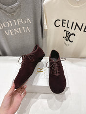 THE ROW 26S MINIMAL LACE-UP SHOES IN DARK BROWN SUEDE