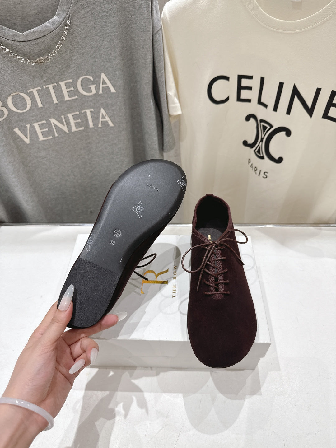THE ROW 26S MINIMAL LACE-UP SHOES IN DARK BROWN SUEDE