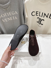 THE ROW 26S MINIMAL LACE-UP SHOES IN DARK BROWN SUEDE