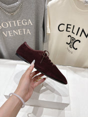 THE ROW 26S MINIMAL LACE-UP SHOES IN DARK BROWN SUEDE