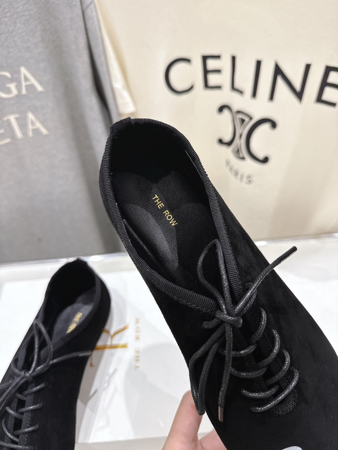 THE ROW 26S MINIMAL LACE-UP SHOES IN BLACK SUEDE