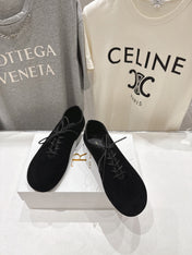 THE ROW 26S MINIMAL LACE-UP SHOES IN BLACK SUEDE