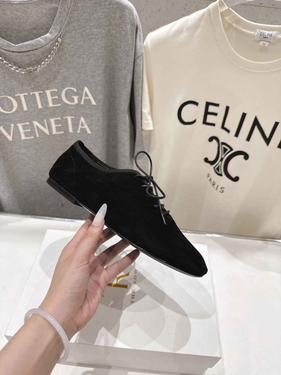 THE ROW 26S MINIMAL LACE-UP SHOES IN BLACK SUEDE