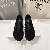 THE ROW 26S MINIMAL LACE-UP SHOES IN BLACK SUEDE