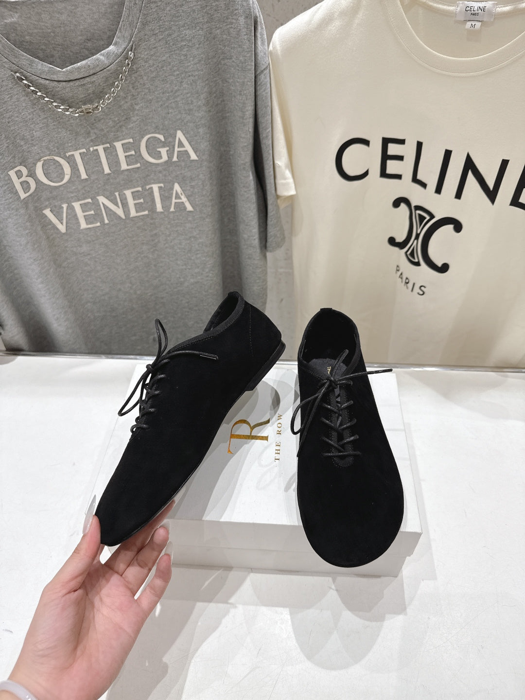 THE ROW 26S MINIMAL LACE-UP SHOES IN BLACK SUEDE