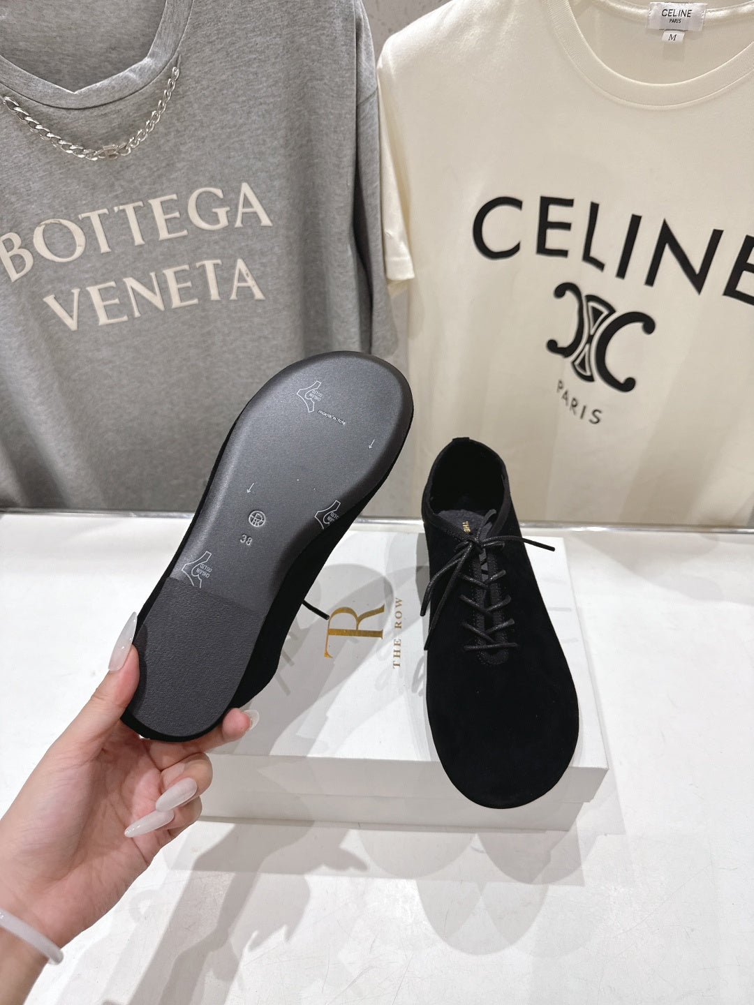 THE ROW 26S MINIMAL LACE-UP SHOES IN BLACK SUEDE