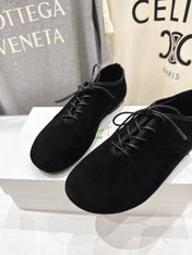 THE ROW 26S MINIMAL LACE-UP SHOES IN BLACK SUEDE