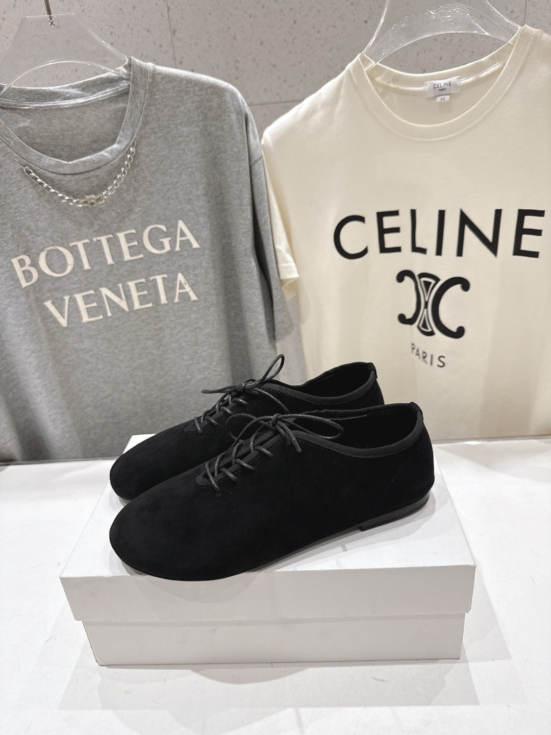 THE ROW 26S MINIMAL LACE-UP SHOES IN BLACK SUEDE