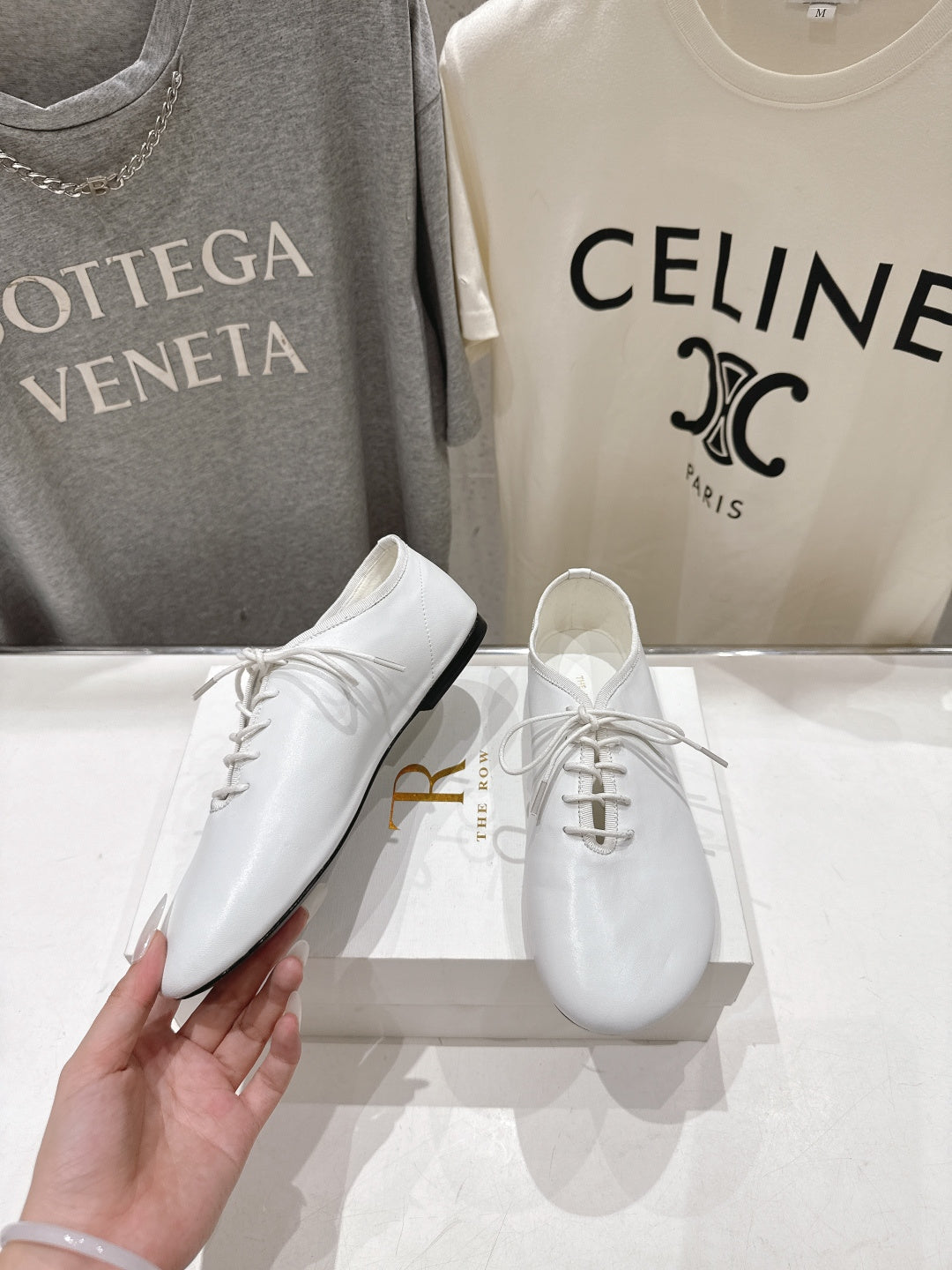 THE ROW 26S MINIMAL LACE-UP SHOES IN WHITE CALFSKIN