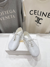 THE ROW 26S MINIMAL LACE-UP SHOES IN WHITE CALFSKIN
