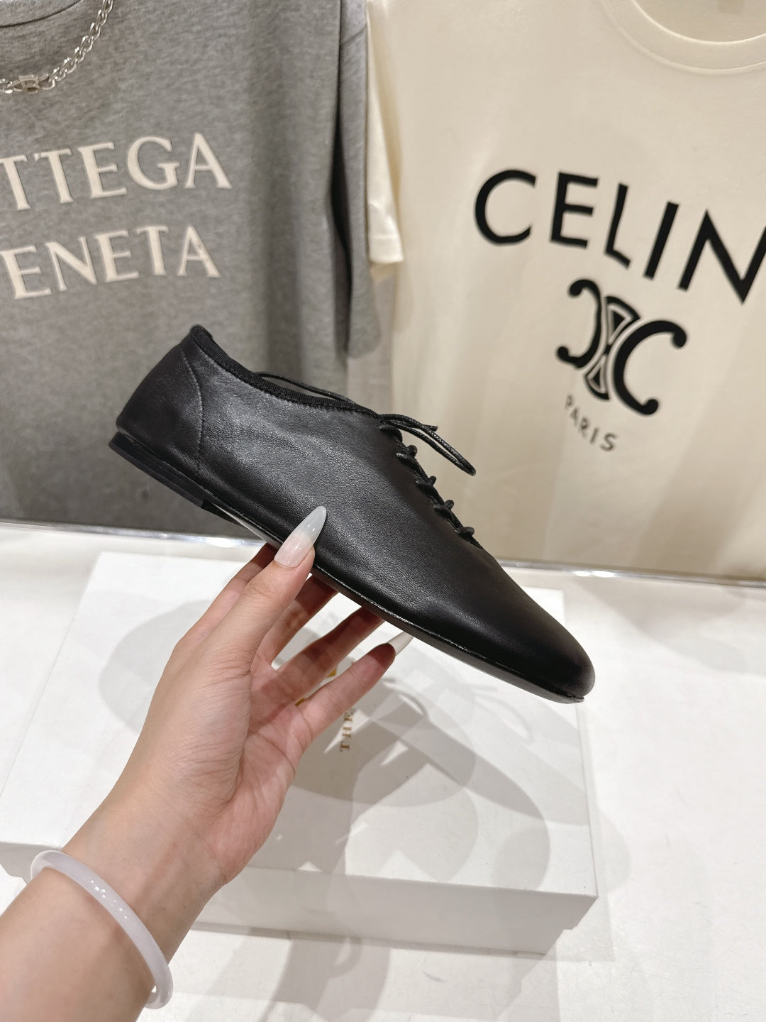 THE ROW 26S MINIMAL LACE-UP SHOES IN BLACK CALFSKIN