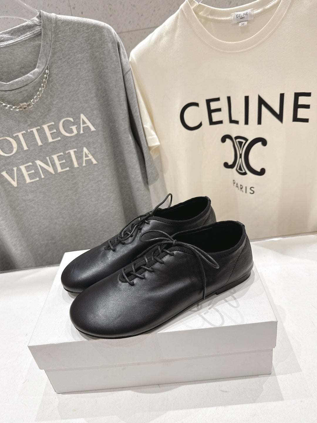 THE ROW 26S MINIMAL LACE-UP SHOES IN BLACK CALFSKIN
