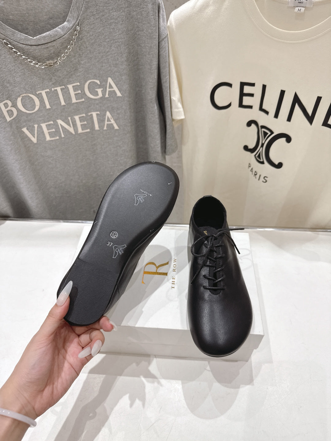 THE ROW 26S MINIMAL LACE-UP SHOES IN BLACK CALFSKIN