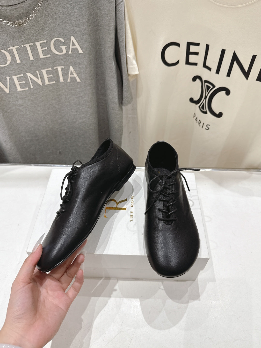 THE ROW 26S MINIMAL LACE-UP SHOES IN BLACK CALFSKIN